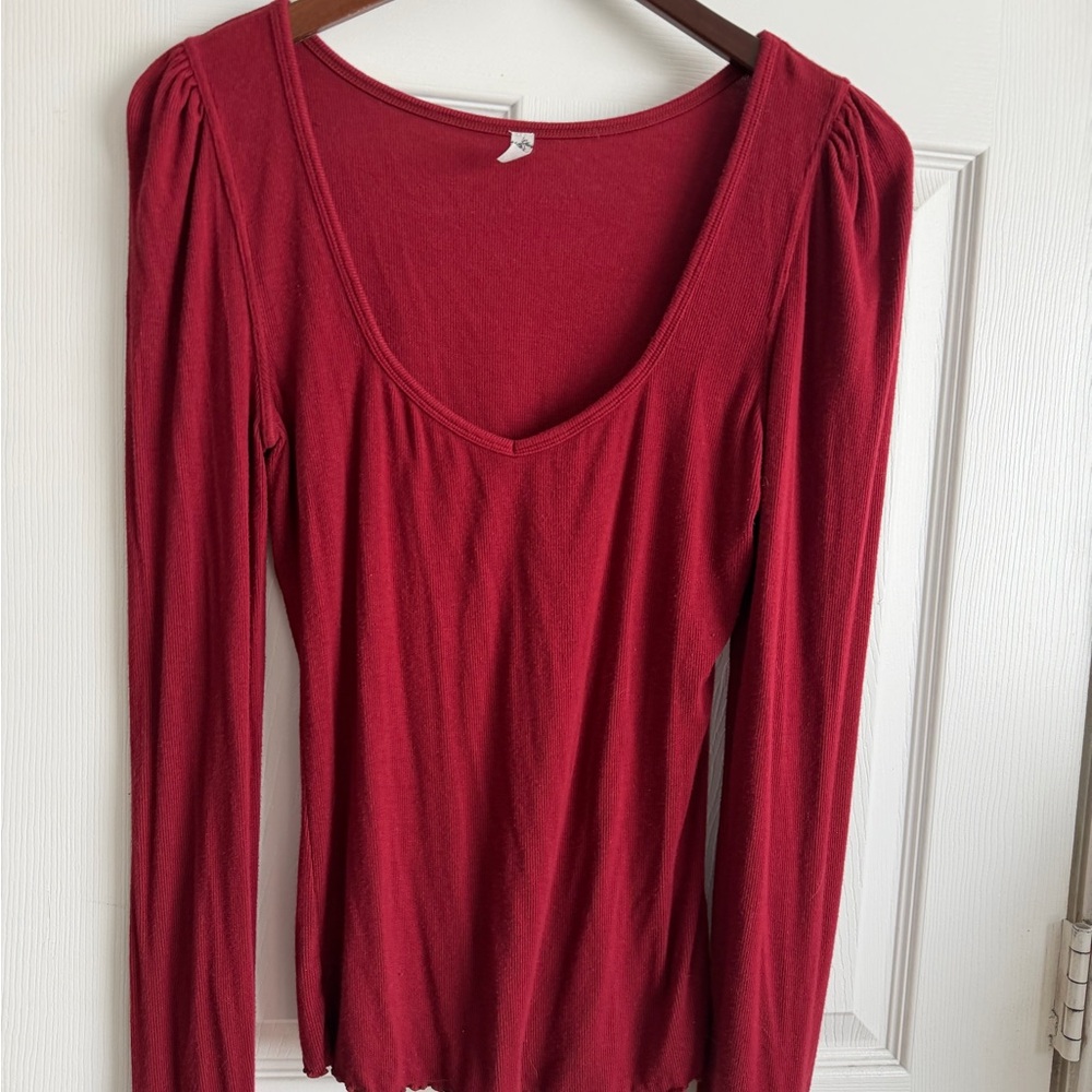 Free People Deep Red Long Sleeve Top